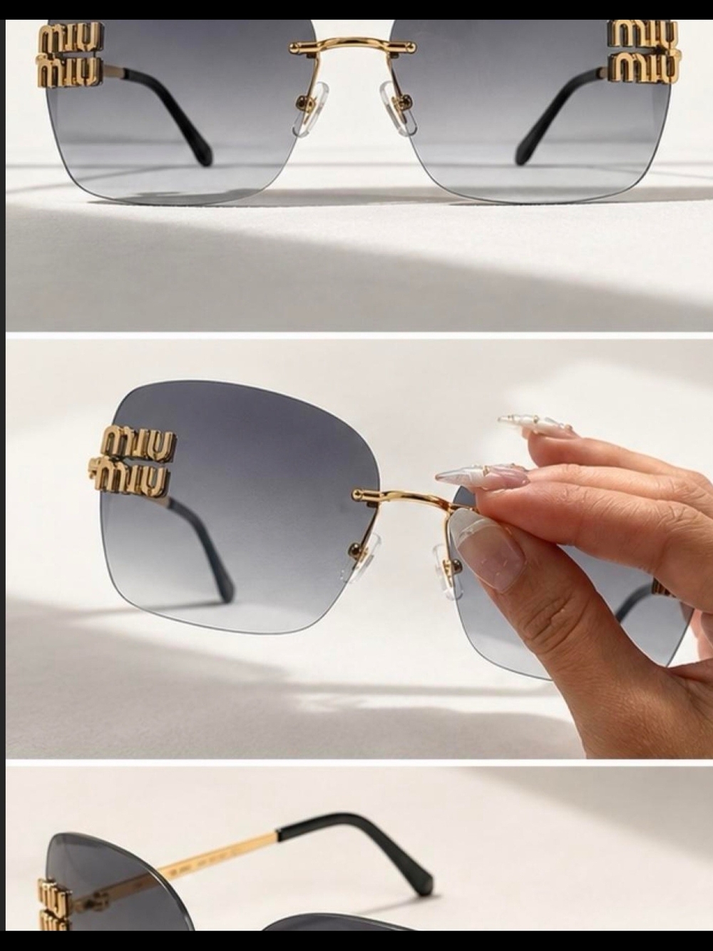 Miu Miu Rimless Sunglasses with Gold Logo and Black Gradient Lenses - Picture 3 of 3